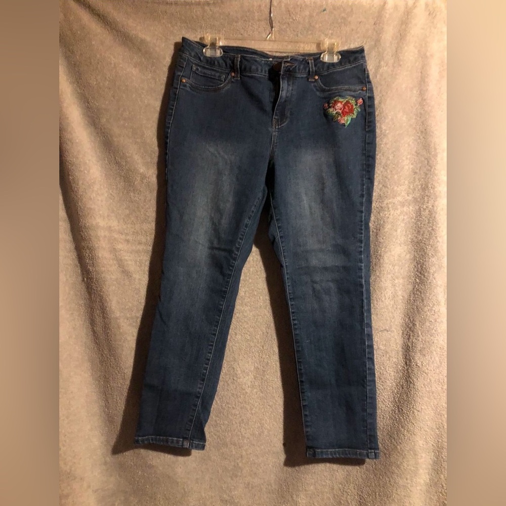 Workshop Republic Clothing Dark Blue Embroidered Skinny Jeans